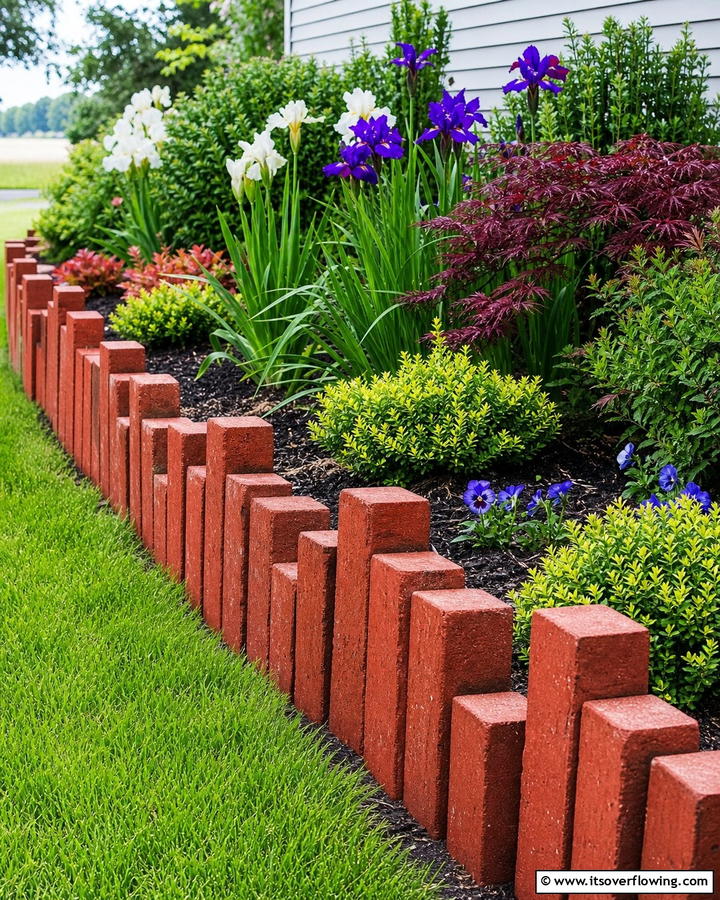 Vertical Brick Edging - 20 Brick Edging Ideas- Define Your Garden Spaces