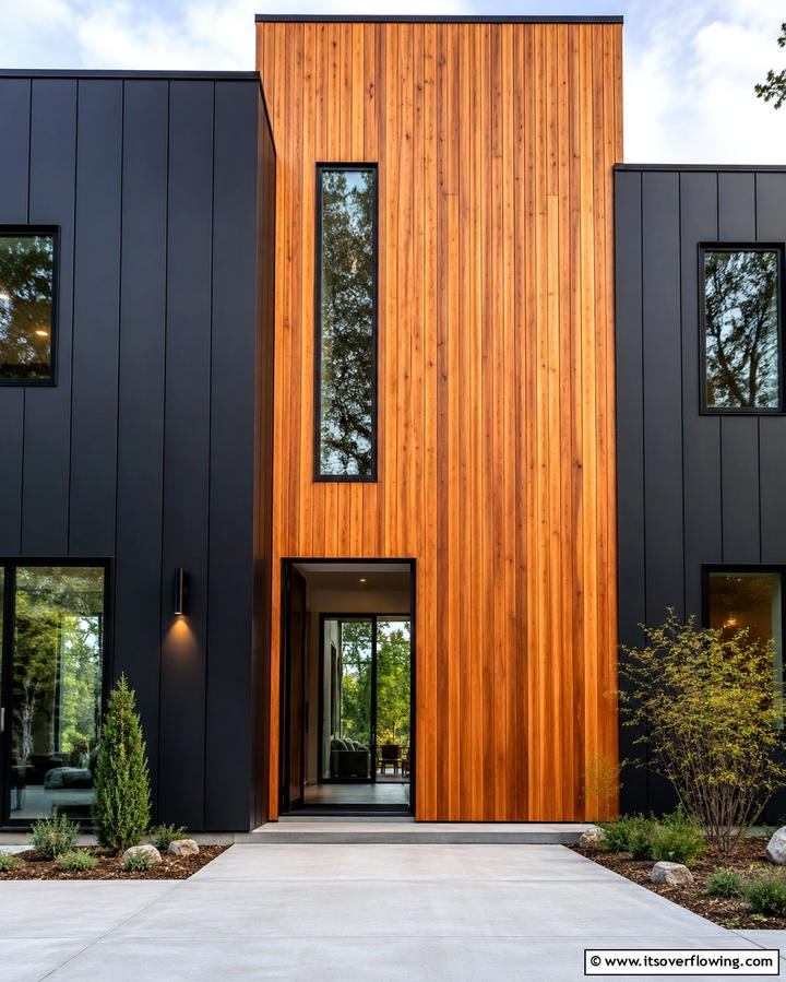 Vertical Cedar Panels - 30 Modern Black Houses with Cedar Accents for Striker Exteriors