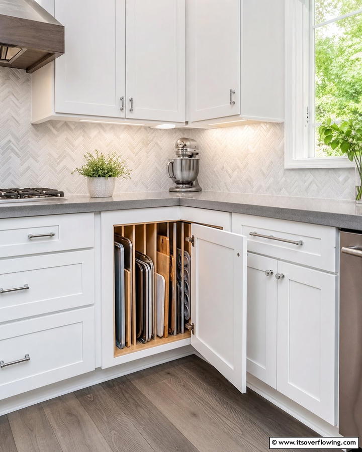 Vertical Dividers for Baking Sheets - 21 Small Kitchen Storage Hacks for Efficient Spaces