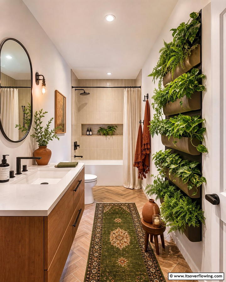 Vertical Garden Accents - 25 Hallway Bathroom Ideas to Maximize Small Spaces