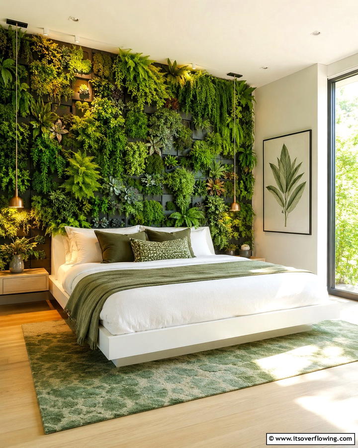 Vertical Garden Panelling - 30 Green Panelling Ideas for a Serene Bedroom