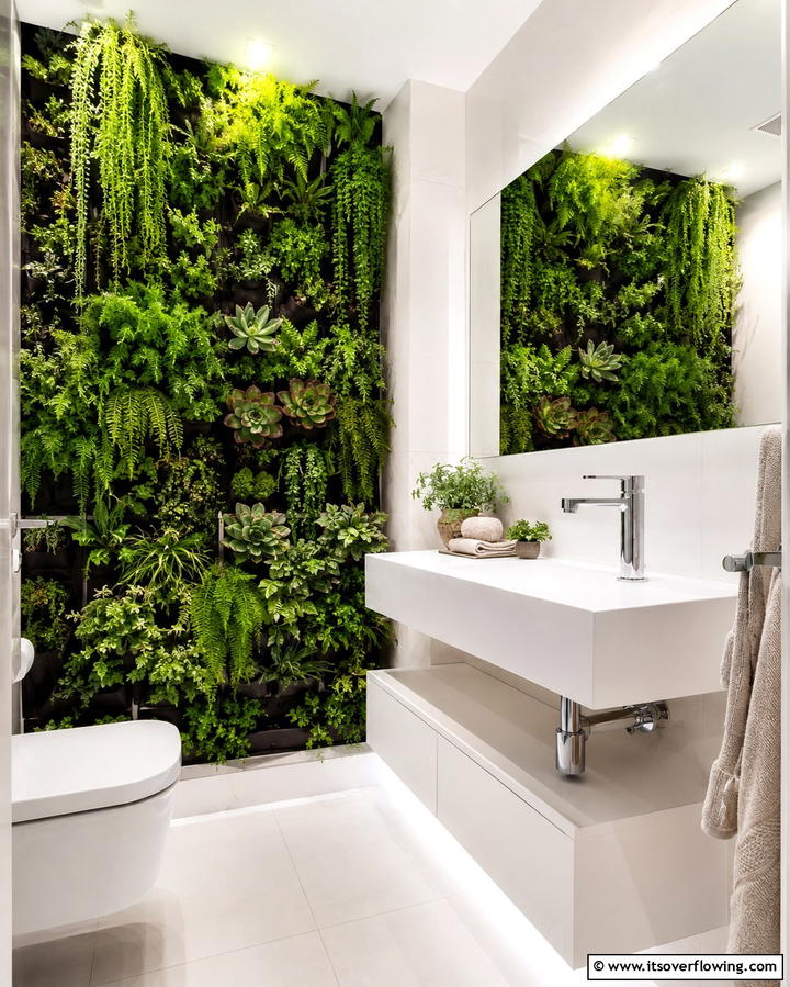 Vertical Garden Wall - 20 Small Green Bathroom Ideas for a Fresh and Tranquil Space