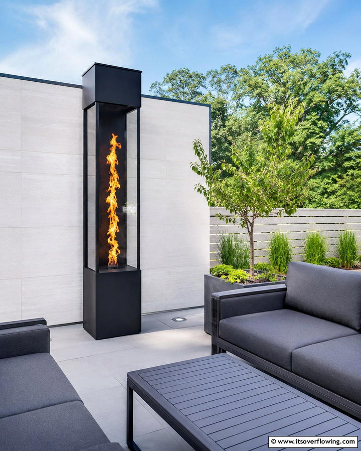 Vertical Gas Fireplace for a Modern Look - 25 Outdoor Corner Fireplace Ideas for Cozy Nights