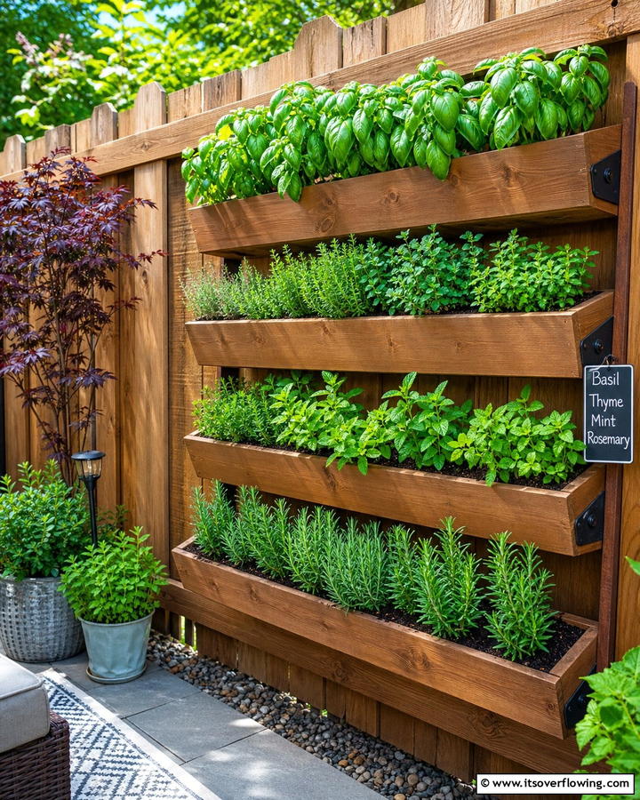 Vertical Herb Garden Along the Fence - 20 Raised Garden Bed Along Fence Ideas for Your Yard