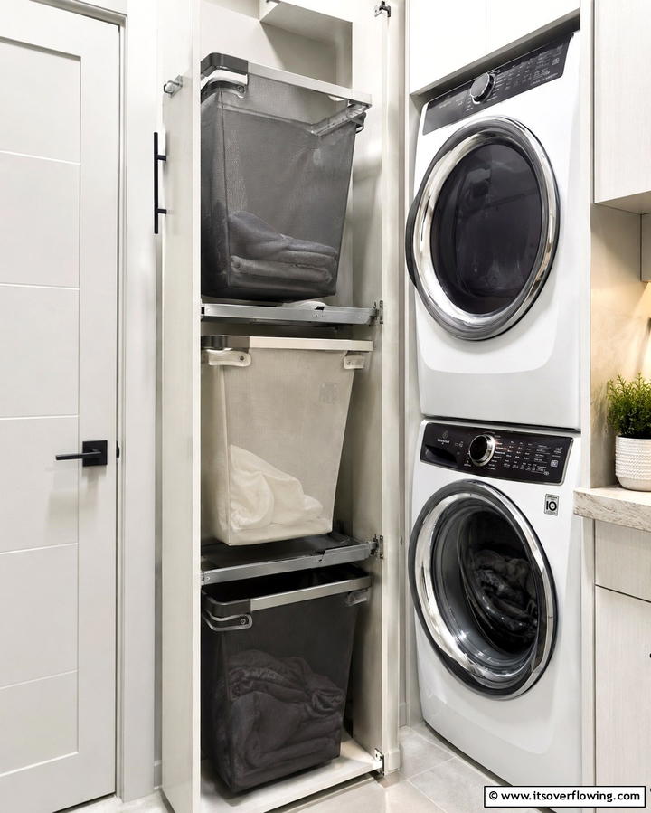 Vertical Laundry Hamper System - 25 Laundry Closet Ideas for Small Spaces