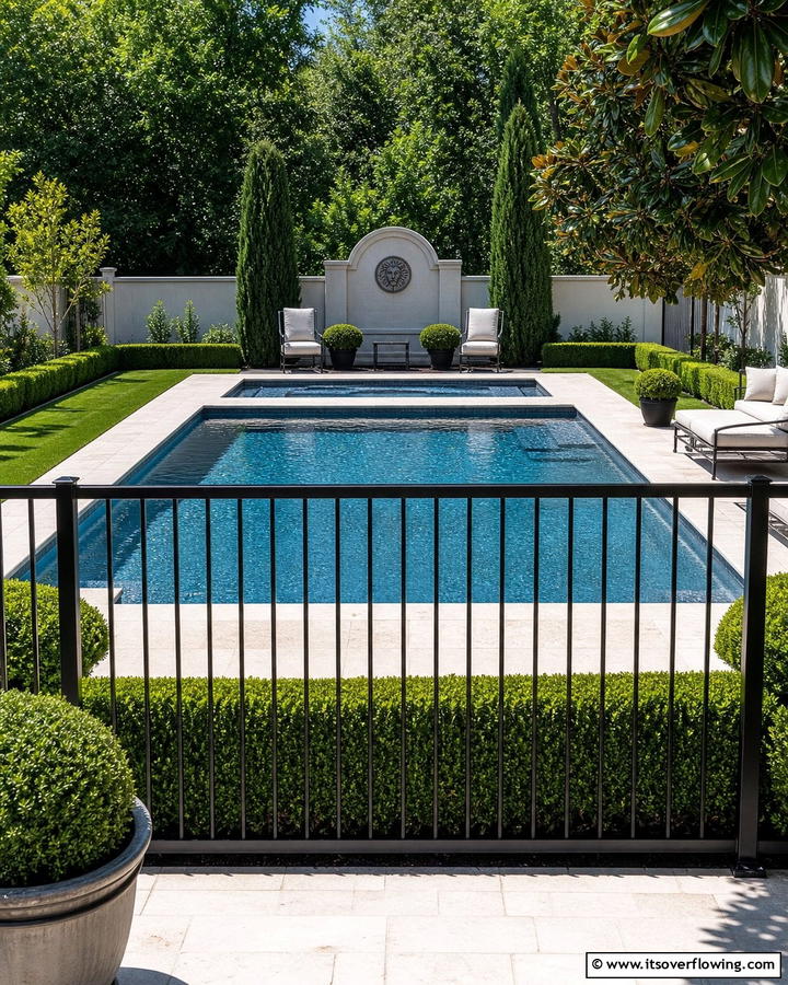 Vertical Metal Bars for a Timeless Appeal - 20 Pool Deck Railing Ideas for Safety and Style