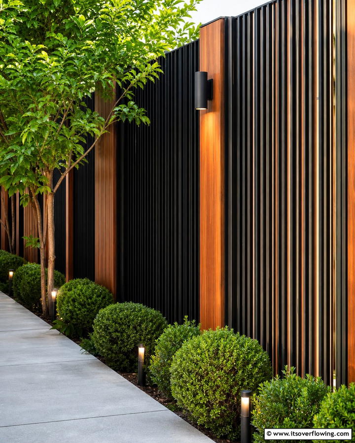 Vertical Metal and Wood Combination - 25 Metal and Wood Fence Ideas for Durable Boundaries
