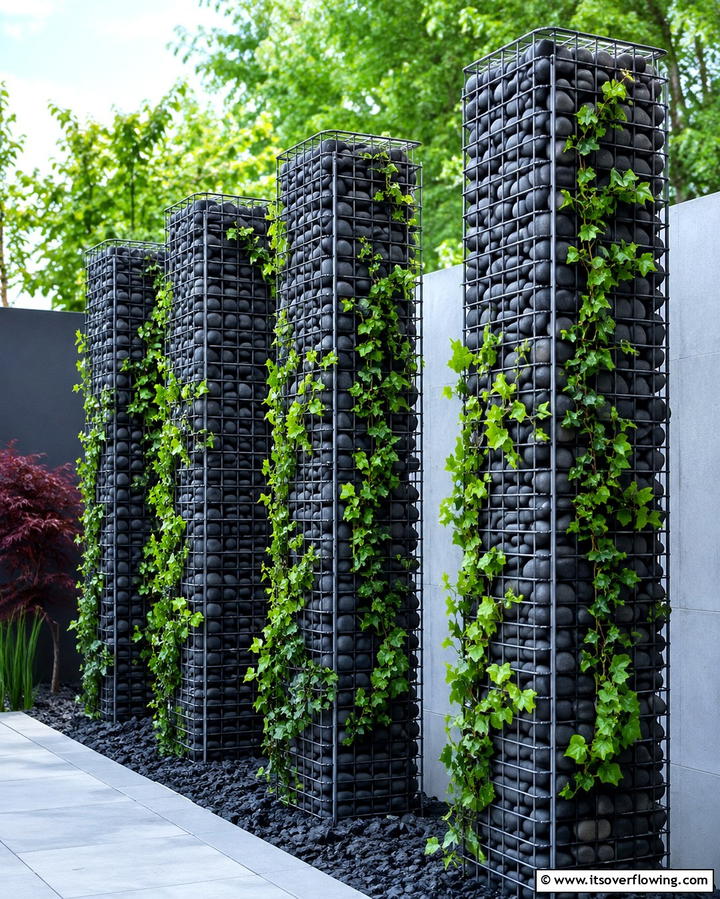 Vertical Rock Display Structures - 30 Natural Black River Rock Landscaping Ideas for Texture