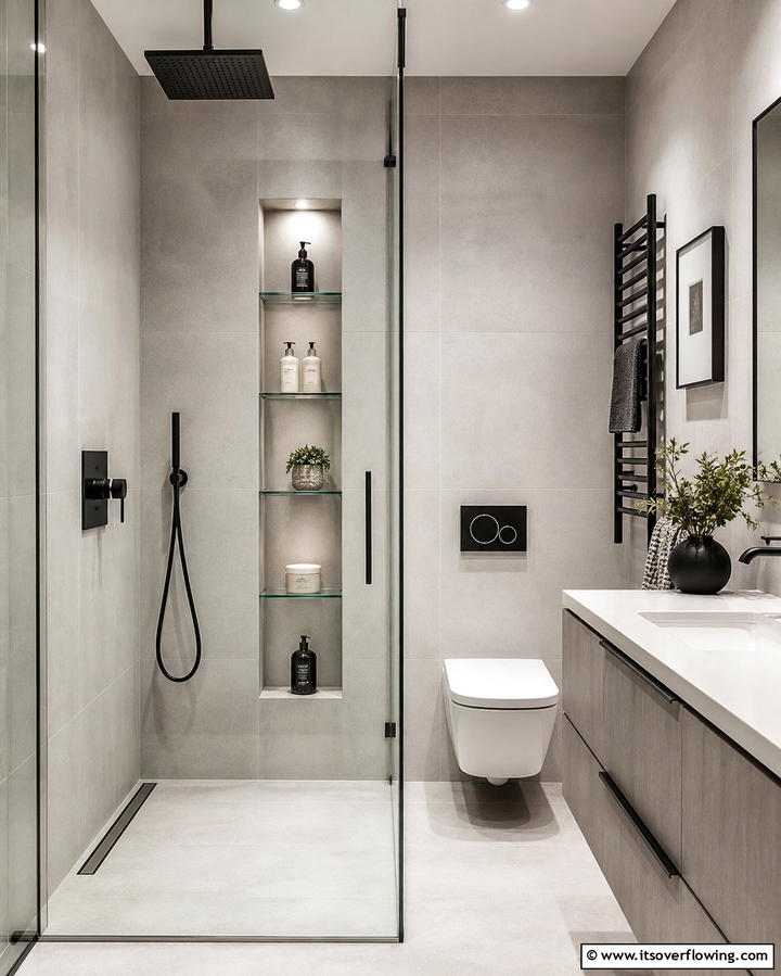 Vertical Shower Niche with Multiple Shelves - 25 Shower Niche Ideas for a Functional Bathroom