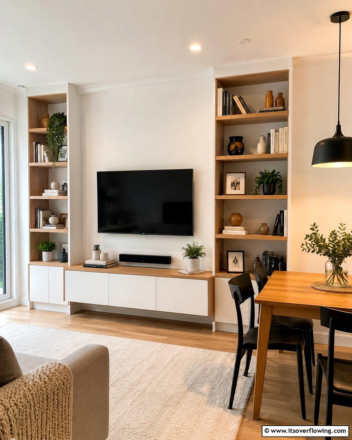 Vertical Storage Solutions - 20 Small Living Room Ideas With TV and Dining Table