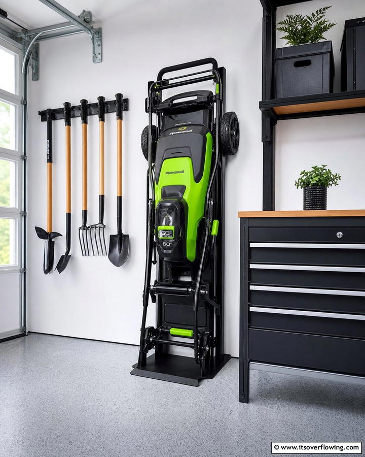 Vertical Storage Stands - 20 Smart Lawn Mower Storage Ideas for Your Garden