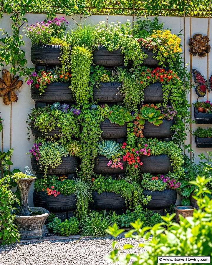 Vertical Tyre Gardens - 21 Recycled Tyre Garden Art Ideas for Eco-Conscious Spaces
