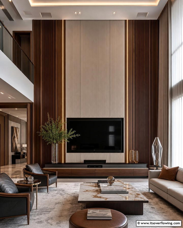 Vertical Wall Paneling to Frame the TV - 25 Small Living Room Ideas With TV for Cozy Nights