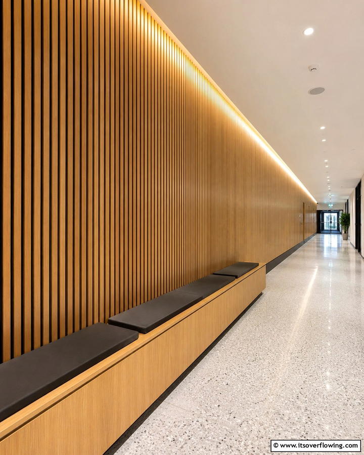 Vertical Wood Slat Design - 25 Creative Office Accent Wall Ideas to Inspire Your Space