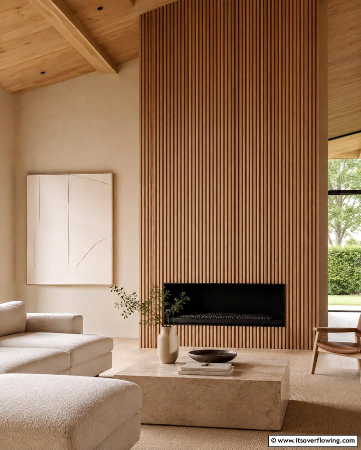 Vertical Wood Slats - 25 Fireplace Accent Wall Ideas for a Stunning Focal Point