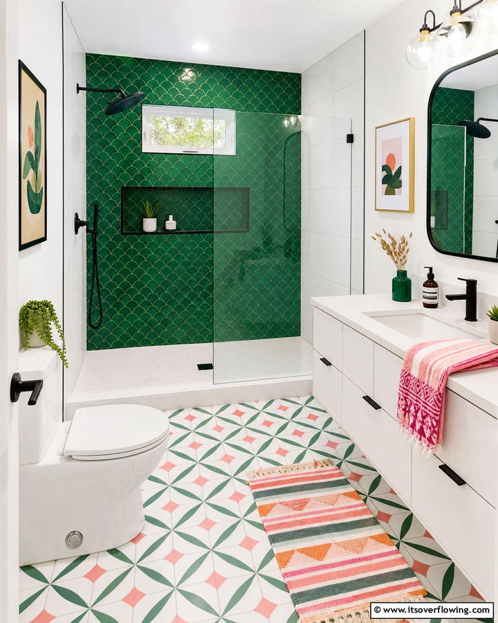 Vibrant Accent Design - 21 Bathroom Shower Ideas to Upgrade Your Daily Routine