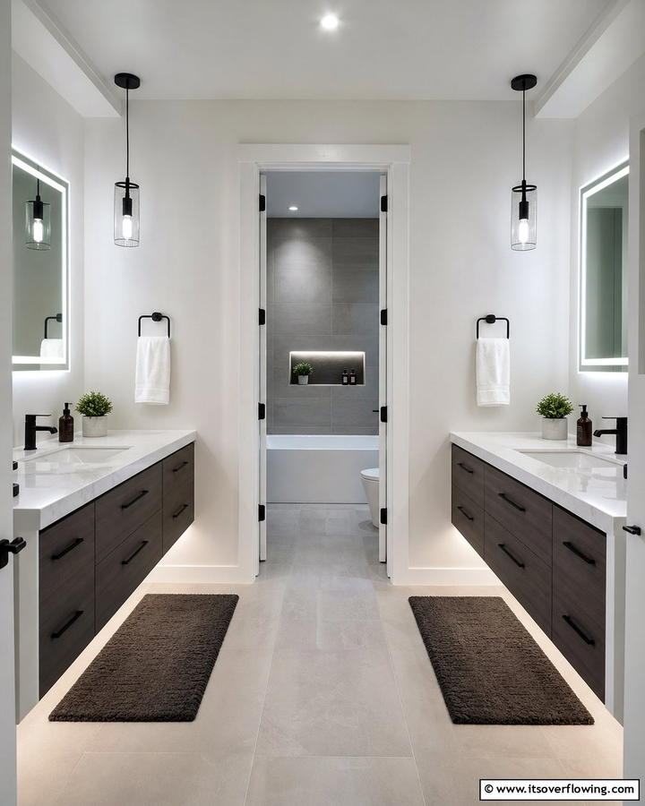 Vibrant Accent Lighting - 30 Jack and Jill Bathroom Ideas for Shared Spaces