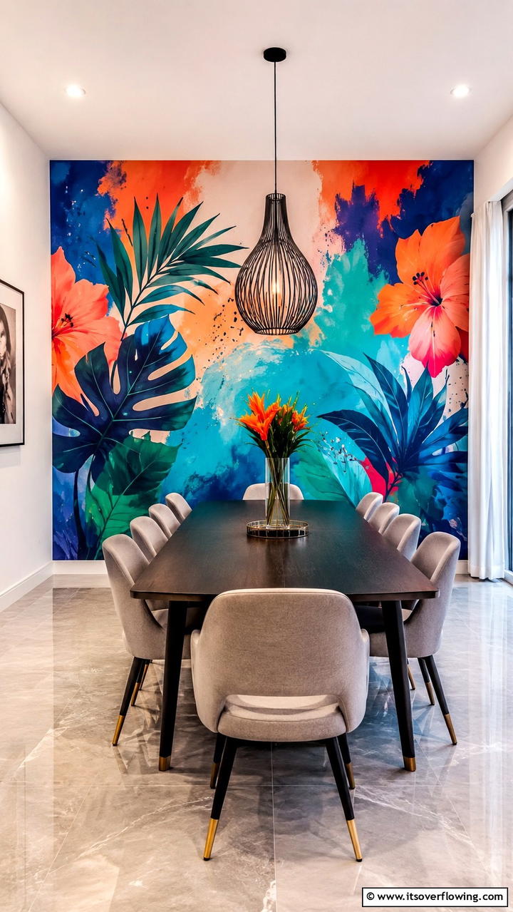 Vibrant Accent Murals - 30 Dining Room Accent Wall Ideas for Bold Style