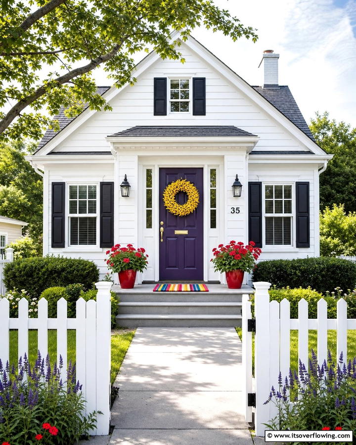 Vibrant Accents for a Playful Look - 20 Dark Purple Front Door Ideas for a Bold Entrance
