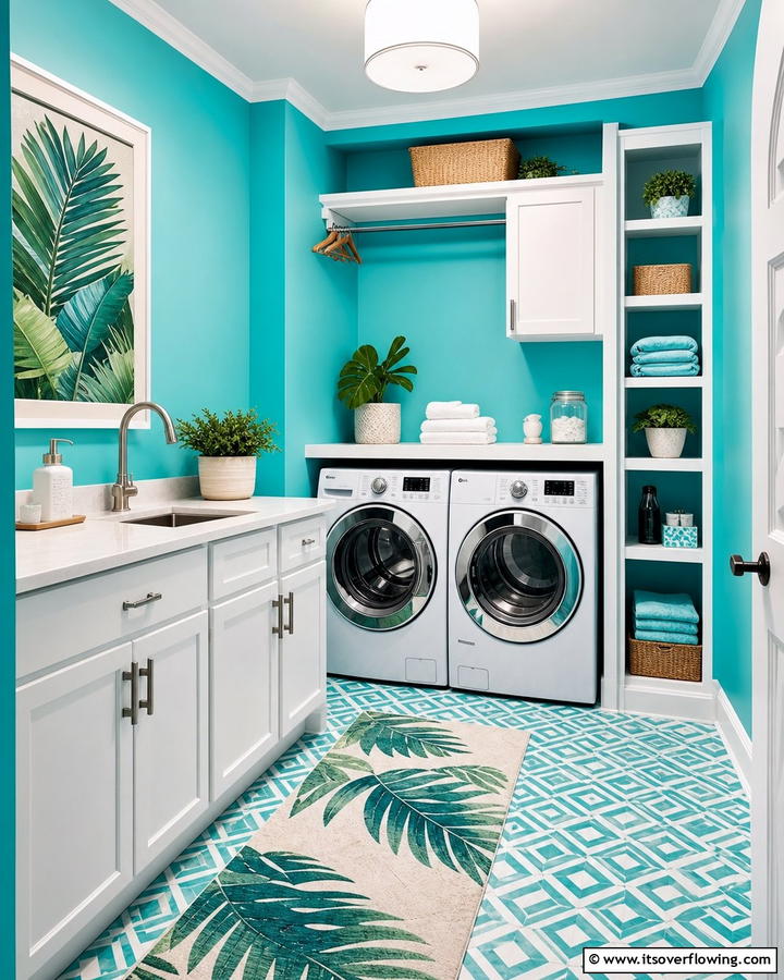Vibrant Aqua Splash - 30 Laundry Room Paint Ideas to Brighten Chore Time
