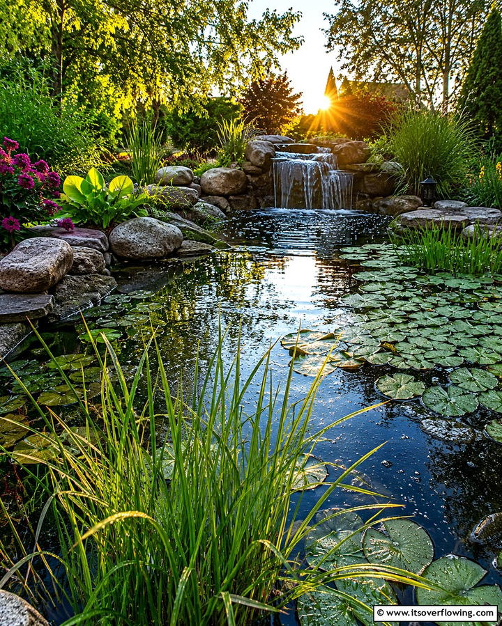 Vibrant Aquatic Garden - 30 Backyard Pond Ideas for Serene Water Features