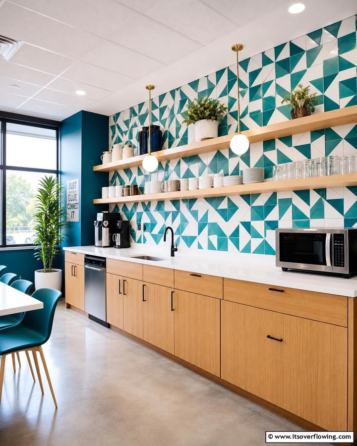 Vibrant Backsplash - 20 Office Kitchen Ideas to Maximize Your Workspace
