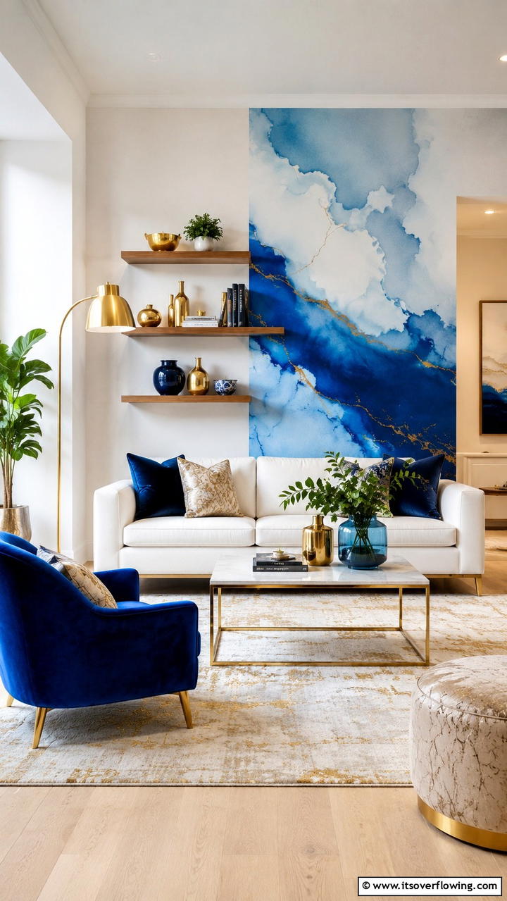 Vibrant Blue Accents with Warm Gold - 30 Stunning Blue and Gold Living Room Ideas for Elegant Spaces