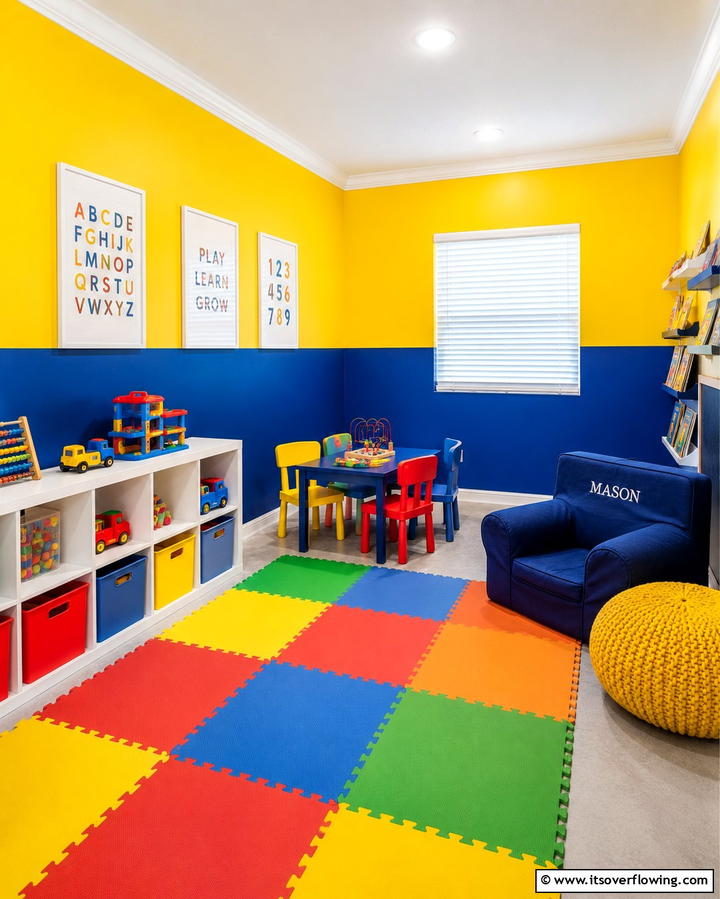 Vibrant Blue and Yellow Contrast - 30 Two-Tone Wall Paint Ideas to Elevate Your Interior Design