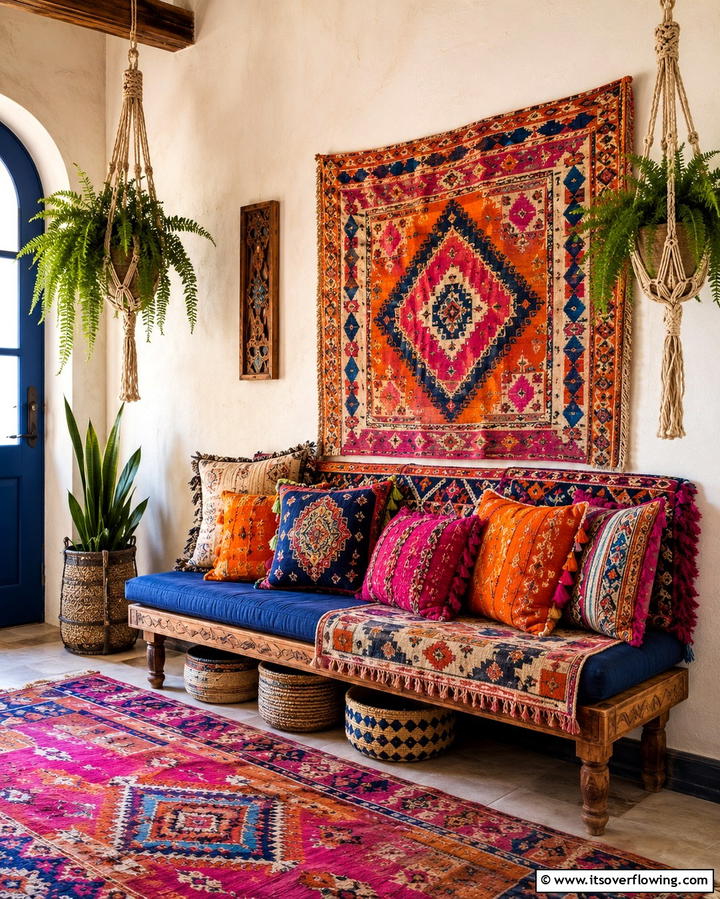Vibrant Bohemian Bench - 30 Functional Entryway Bench Solutions for Organized Homes