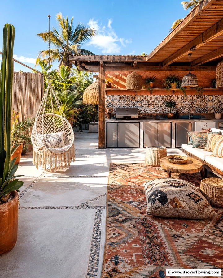Vibrant Bohemian Oasis - 30 Pool House with Outdoor Kitchen Designs for Entertaining