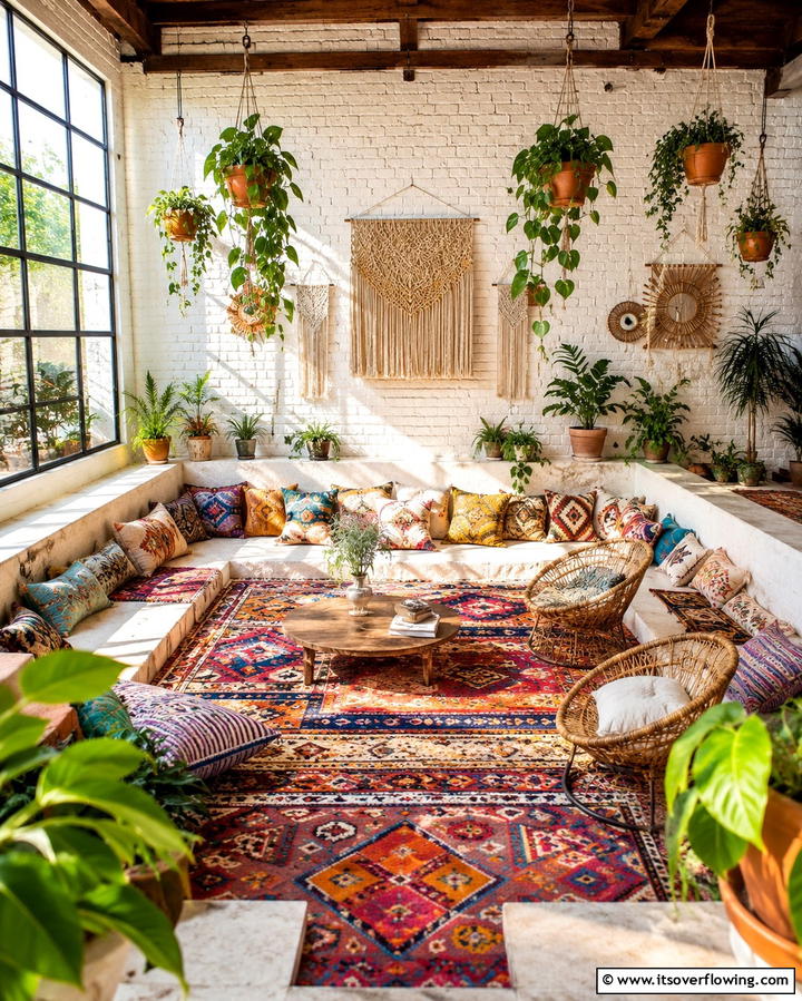 Vibrant Bohemian Retreat - 25 Sunken Living Room Ideas for a Modern and Cozy Space