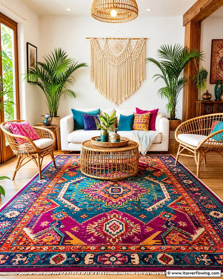 Vibrant Bohemian Rugs - 20 Bohemian Tropical Decor Ideas for a Vibrant Home