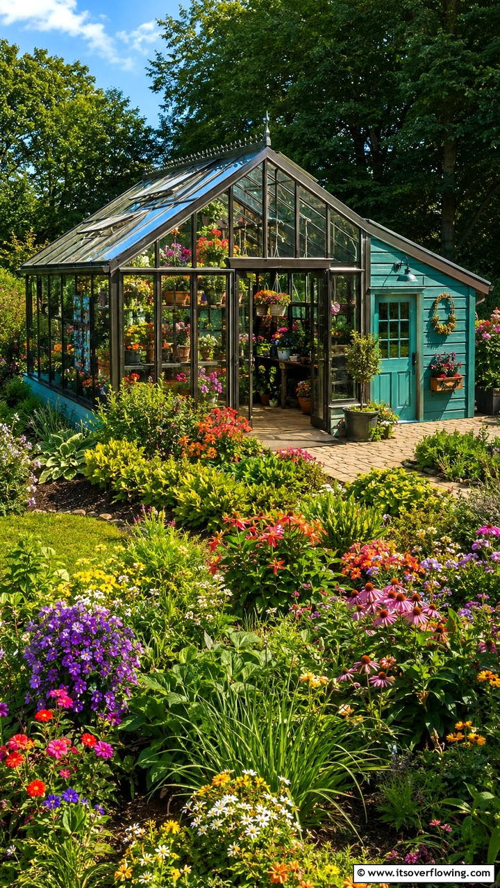 Vibrant Botanical Sanctuary - 30 Greenhouse and Shed Combo Ideas- Space-Saving Designs