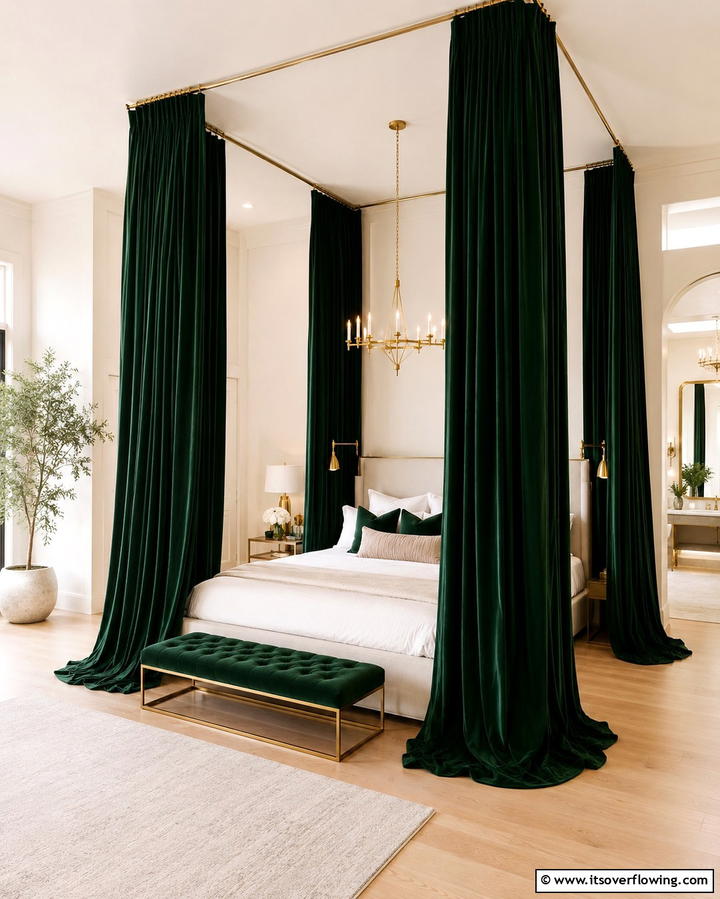 Vibrant Canopy Curtains - 30 Jungle-Themed Bedroom Ideas- Wild & Whimsical Decor