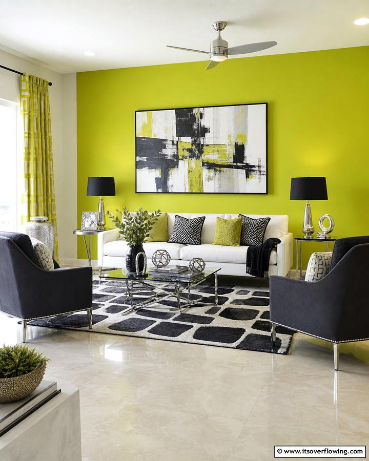 Vibrant Chartreuse Statement - 21 Green Accent Wall Ideas for Bold and Serene Interiors