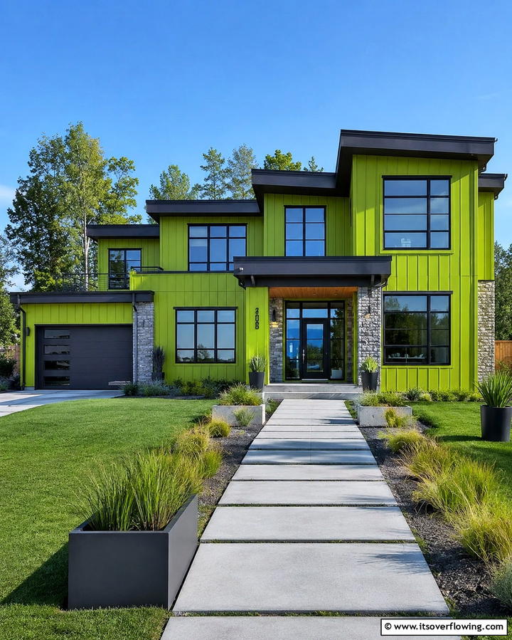 Vibrant Chartreuse for a Modern Twist - 25 Farmhouse Green Exterior Home Ideas for a Fresh Look