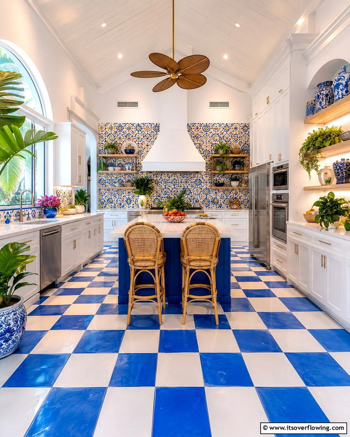 Vibrant Checkered Oasis - 30 Kitchens with Checkered Floors- Retro-Inspired Designs