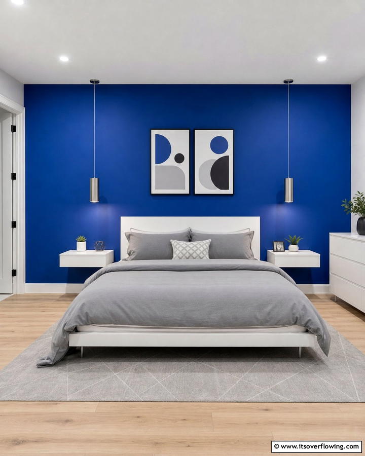 Vibrant Cobalt Blue Focal Point - 21 Serene Blue Bedroom Ideas for Calming Atmospheres