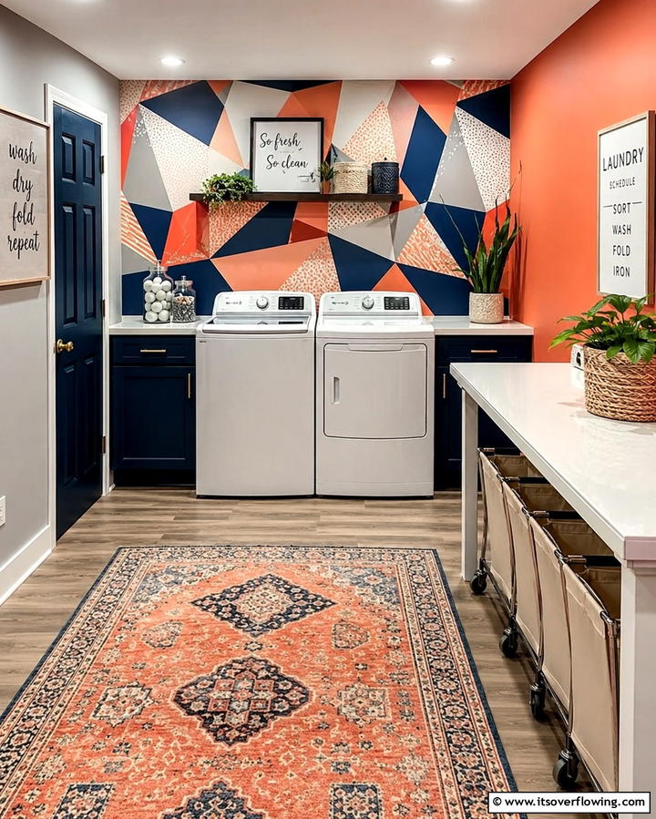 Vibrant Color Accent Walls - 30 Basement Laundry Room Ideas for Functional Utility Spaces