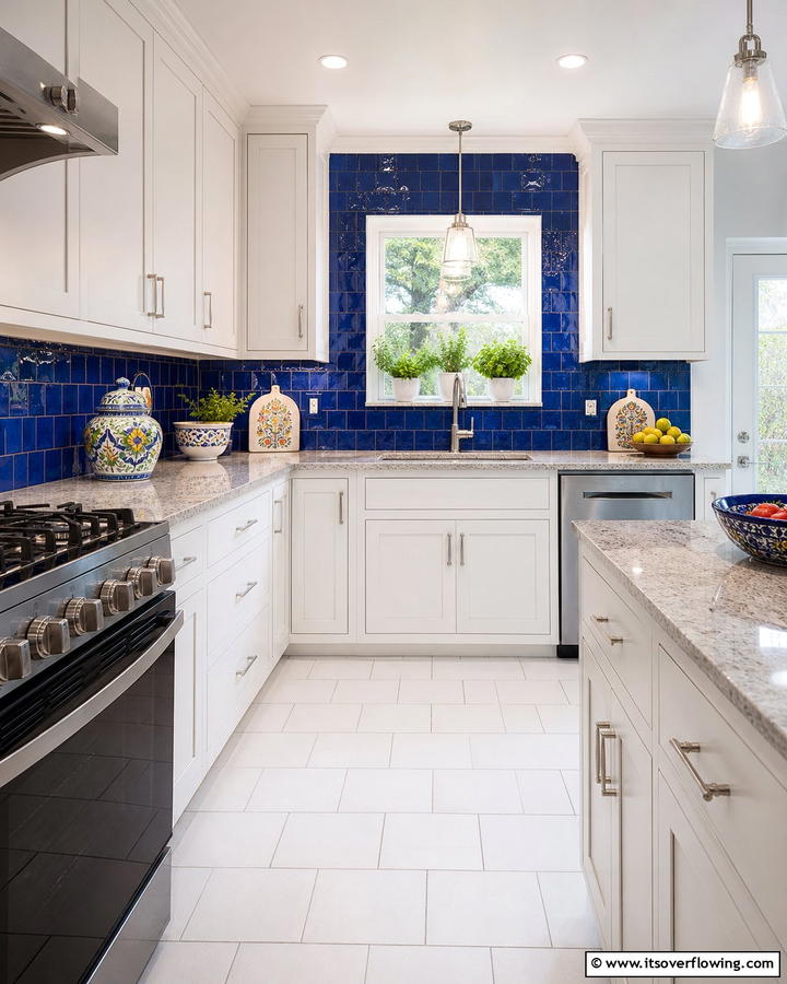 Vibrant Color Accent - 21 Backsplash Ideas for White Cabinets and Granite Counters