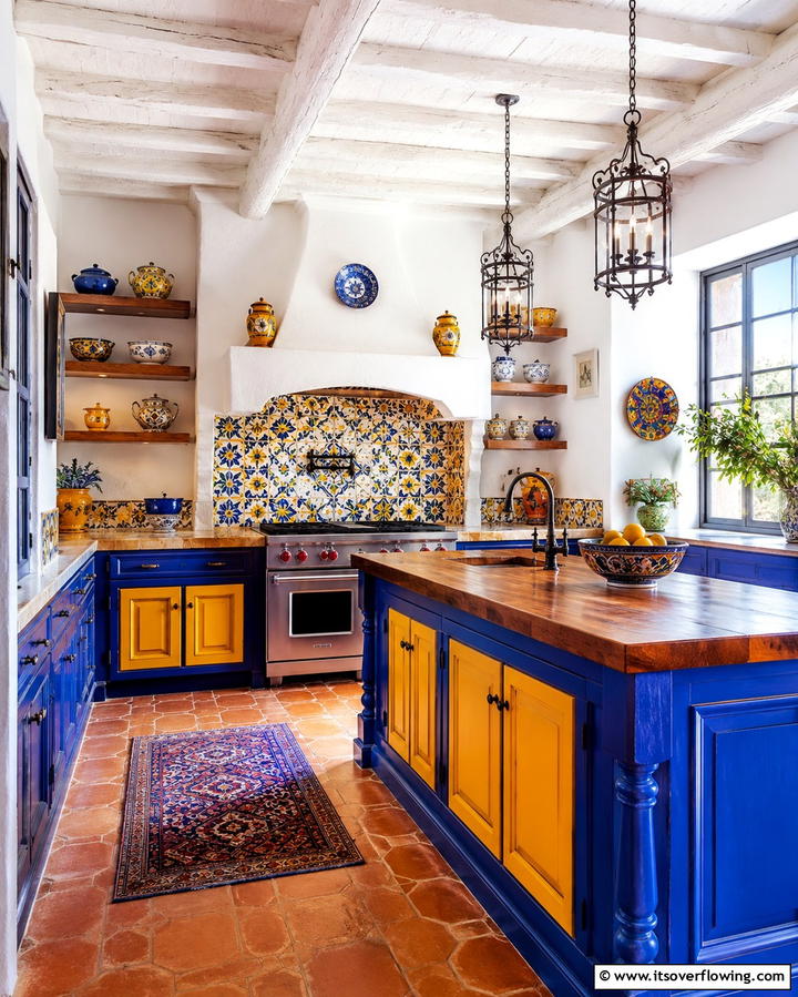Vibrant Color Accents - 30 Spanish Style Kitchen Ideas for Old-World Elegance