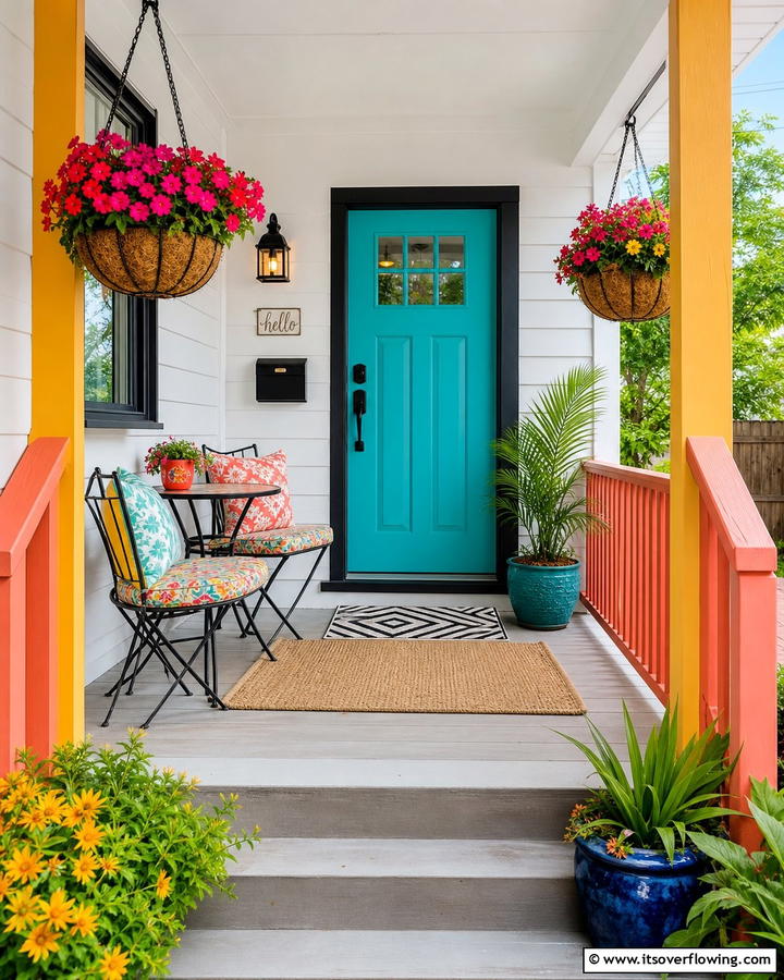 Vibrant Color Accents - 21 Small Porch Decor Ideas for Welcoming Entryways