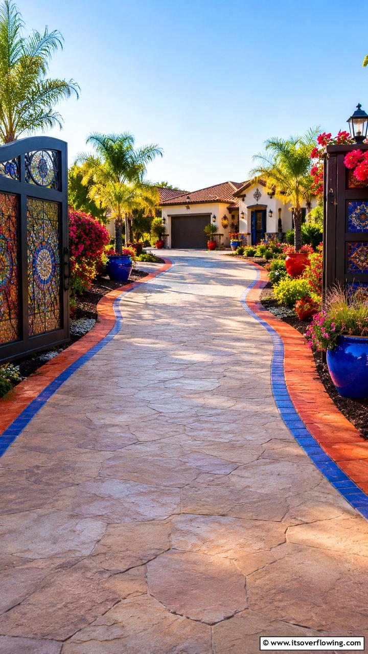 Vibrant Color Accents - 30 Driveway Landscape Ideas to Boost Curb Appeal