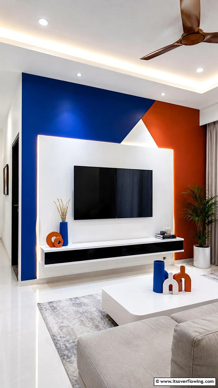 Vibrant Color Block TV Wall - 21 Innovative TV Wall Ideas to Maximize Living Room Space