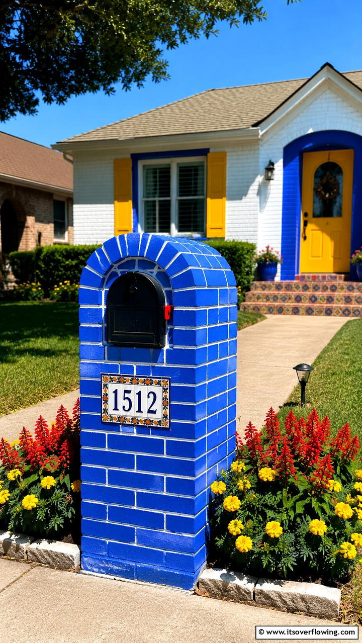Vibrant Color Brick Mailbox - 30 Brick Mailbox Ideas for a Charming Curb Appeal Upgrade