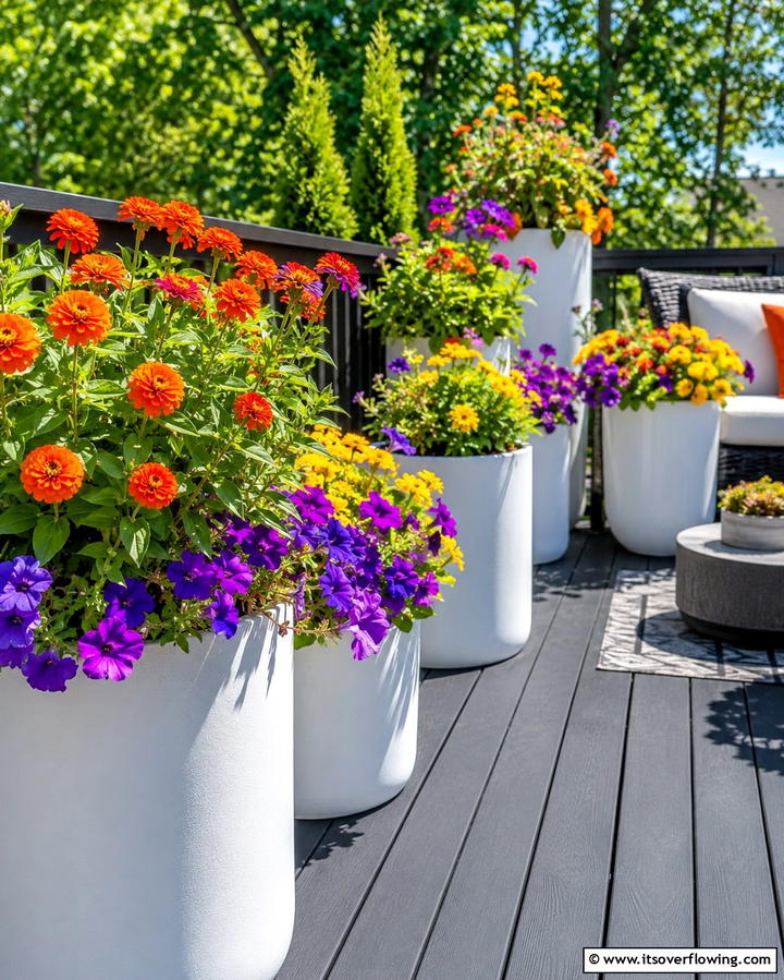 Vibrant Color Burst - 30 Deck Decorating Ideas with Plants for Lush Outdoor Living