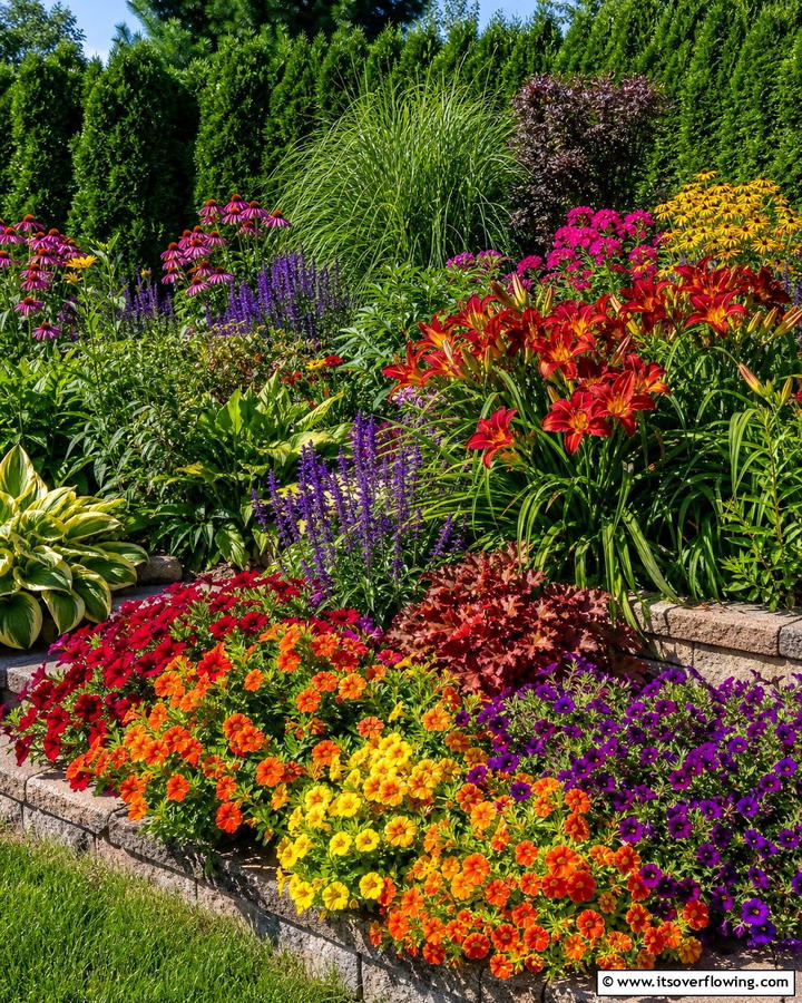 Vibrant Color Burst Corner - 21 Corner Garden Ideas for Small Space Greenery