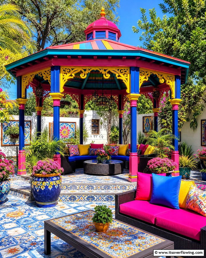 Vibrant Color Burst - 21 Gazebo Patio Ideas for Shaded Outdoor Entertaining Spaces