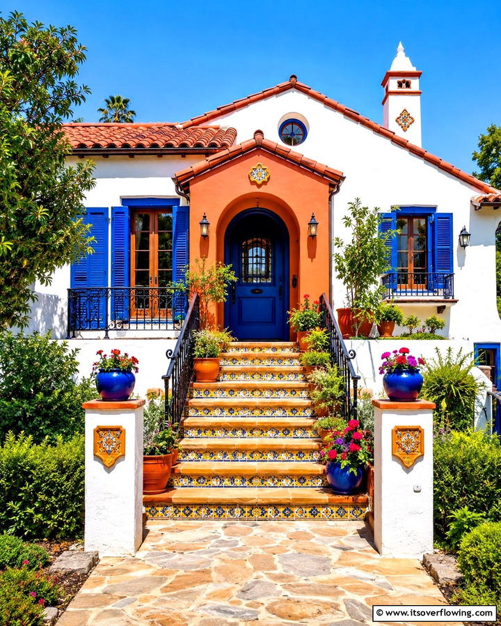 Vibrant Color Palette - 30 Spanish Bungalow Exterior Ideas for Mediterranean Charm