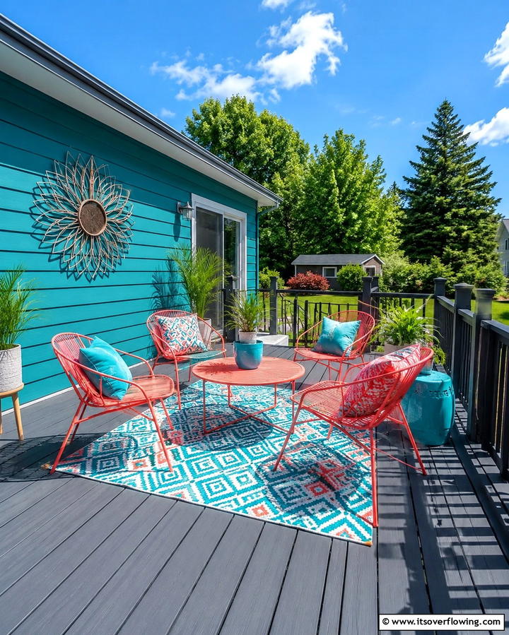 Vibrant Color Scheme Deck - 30 Budget-Friendly Backyard Deck Ideas for Stylish Outdoor Living